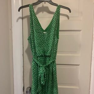 Green polka dot sleeveless dress